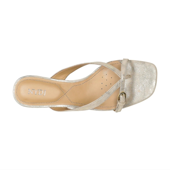 NYDJ Glam Block Heel Sandals In Tumbled Metallic Suede - Light Gold, Size 11 NIB - Picture 5 of 8